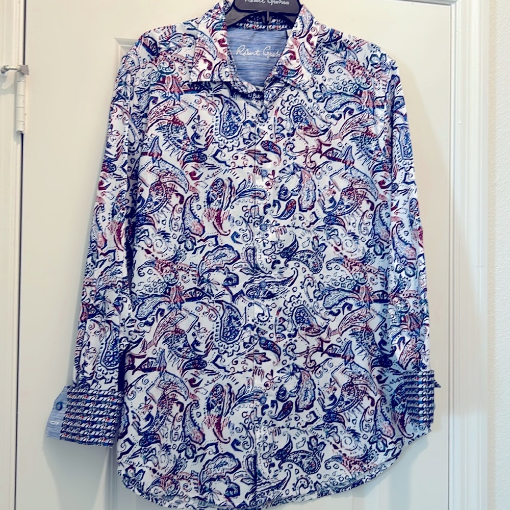 Robert Graham Colorful Geometric Paisley 3D Cuff Print Sport Shirt large